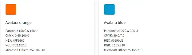 Avalara - Brand colors and core colors example